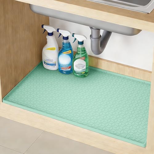 TRZZ Waterproof Under Sink Mat, 31"x22", Drip Tray Shelf Liner, Mint Green