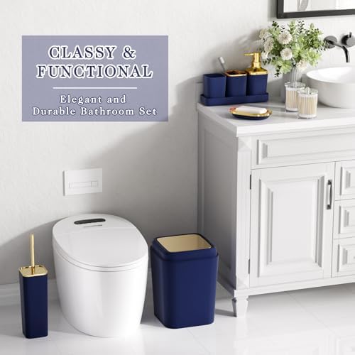 XLHOMO Blue Bathroom Set, Bathroom Sets with Shower Curtain and Rugs