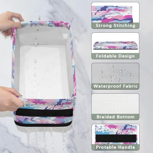 Storage Basket Set of 2 Colorful Camo Small Baskets for Organizing Fabric Storage Baskets with Handles for Shelves Bathroom Toilet Tank Top