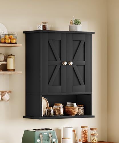 Keehusux 15" W x 19.7" H Small Black Medicine Cabinet with 2 Barn Doors
