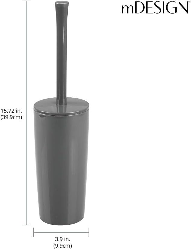 mDesign Slim Plastic Toilet Bowl Brush and Holder Set, Modern Compact Storage Organizer Cleaner Scrubber for Toilet - Heavy Duty Cleaning Plunger for Bathroom, Aura Collection - Charcoal Gray