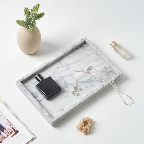 Natural Large Marble Vanity Tray, Stone Organizer for Bathroom & Kitchen