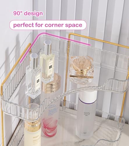 Corner Bathroom Counter Organizer Bathroom Countertop Shelf Makeup Organizer for Vanity Perfume Tray for Corner Storage (3 Tiers, Clear)