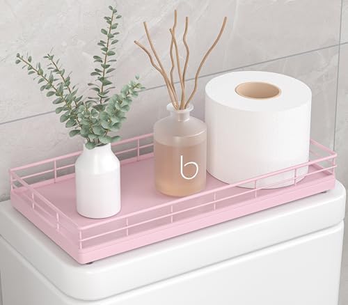 Toilet Paper Basket Organizer, Oak Wood Toilet Tank Tray with Metal Frame