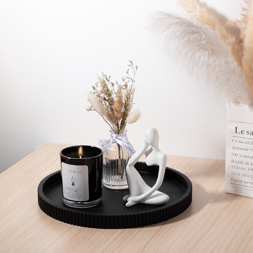 Silicone Bathroom Tray Round Perfume Tray Coffee Table Decor, 10" Black