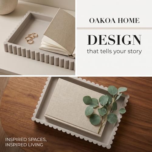 OAKOA Concrete Rectangle Tray for Coffee Table Decor - Centerpiece Tray