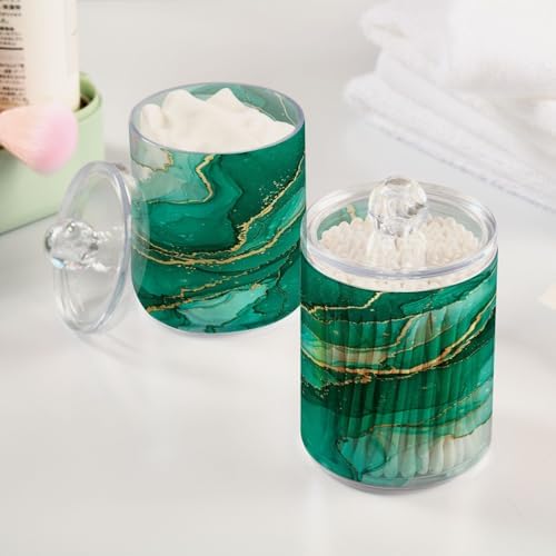 MNSRUU 4 Pack Qtip Holder Organizer Dispenser Turquoise Marble Bathroom Containers Bathroom Vanity Storage Canister Apothecary Jars for Cotton Swabs/Pads/Floss