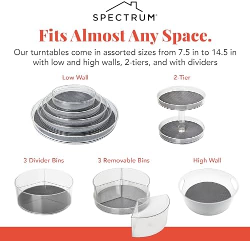 Spectrum Medium Lazy Susan Organizers 9.5 in Pack of 2 for Cabinet Pantry Table Rotating Kitchen Storage Spice Rack Fridge Organization, Charcoal Gray Spinning Turntable for Sauces Jams Condiments