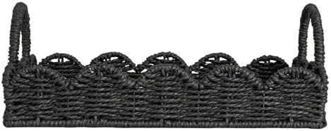 Household Essentials Handwoven Tray with Scalloped Edge and Handles, Natural