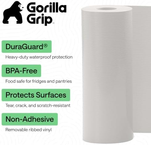 GORILLA GRIP Shelf Liner, Non-Adhesive Cabinet Liners, 12"x20' Light Gray