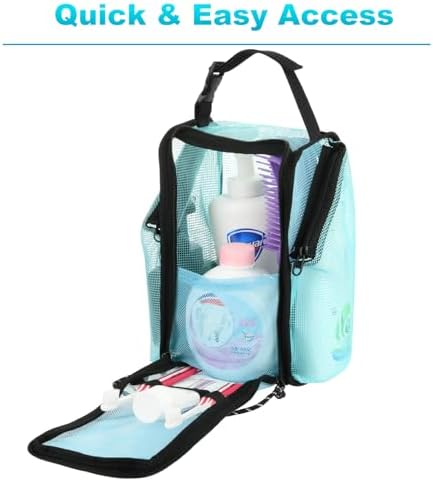 Cosmos Mesh Shower Caddy Toiletry Organizer Hanging Shower Tote Bag, Quick Dry Shower Organizer Portable Bath Bag with Durable Zippers & Side Pockets for Travel Gym Swimming Beach & Camp (Aqua Blue)