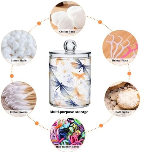 2 Pack Qtip Holder Dispenser with Lids, Watercolor Dragonfly Plastic Storage Containers, Bathroom Canisters Organizer for Cotton Ball, Swab, Round Pads, Floss