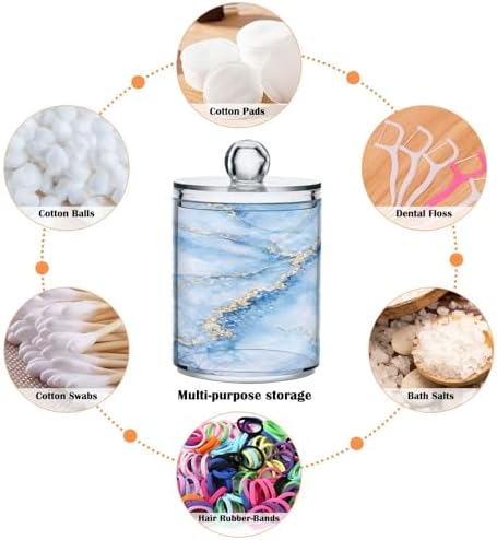MNSRUU 2 Pack Qtip Holder Organizer Dispenser Sky Blue Marble Bathroom Storage Canister Cotton Ball Holder Bathroom Containers for Cotton Swabs/Pads/Floss