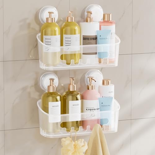 TAILI Shower Caddy Suction Cup Bathroom Organizer Shelves Frosted Clear 2pack