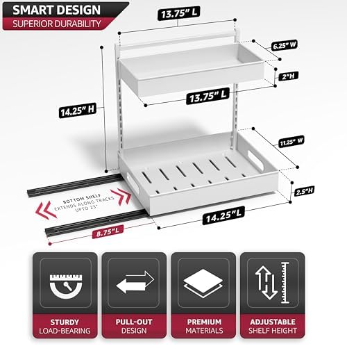 Sorbus Under Sink Organizer with Sliding Tracks – Pull Out Cabinet Organizer with Drawer & Installation Rails – Under Cabinet Bathroom Storage Organizer for Kitchen, Pantry, or Vanity –White 1 Pack