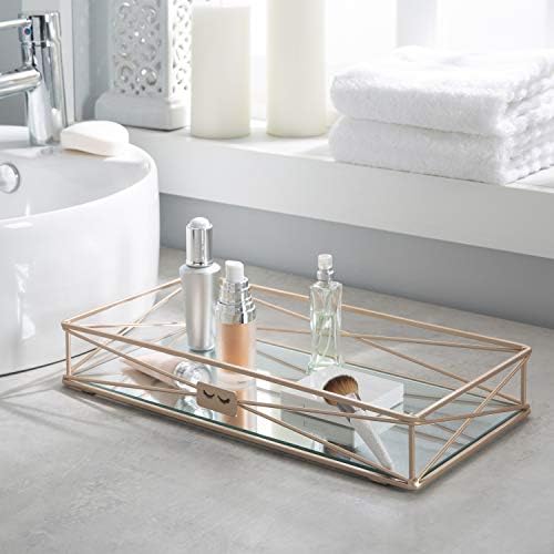 Home Details Gorgeous Mirrored, Perfect for Jewelry, Toiletries, Bathroom Organization, Perfume, Makeup, Décor, in Rose Gold Vanity Tray