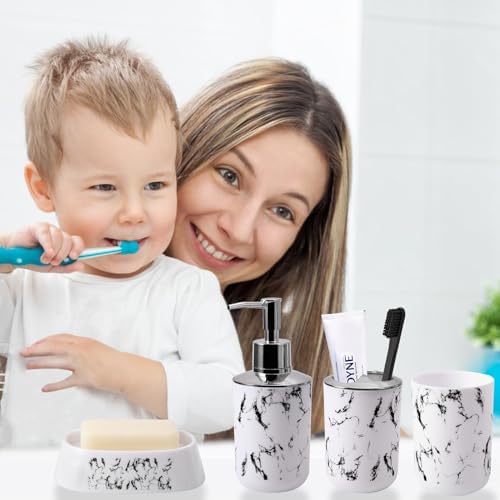 XLHOMO White Marble Bathroom Accessories Set, White Bathroom Set