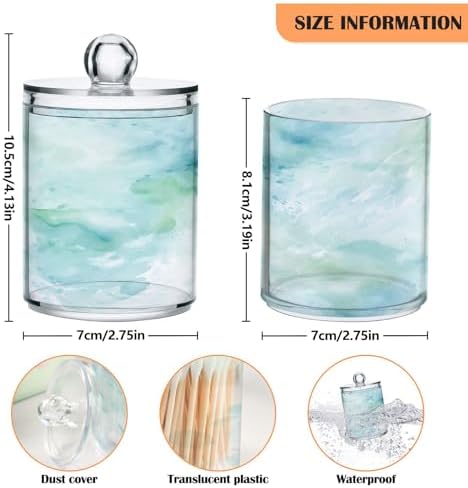 MNSRUU 4 Pack Qtip Holder Organizer Dispenser Teal Green Color Marble Bathroom Containers Bathroom Vanity Storage Canister Apothecary Jars for Cotton Swabs/Pads/Floss