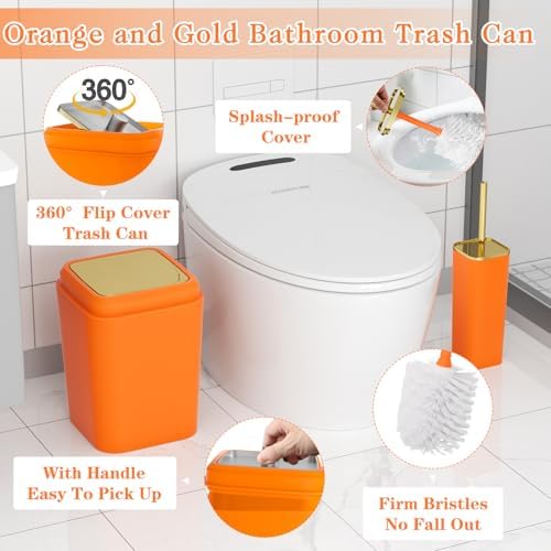 XLHOMO Orange Bathroom Set, Bathroom Sets with Shower Curtain and Rugs
