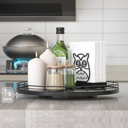 Oroyutor 13-Inch Oak Lazy Susan Spice Organizer, Black Finish