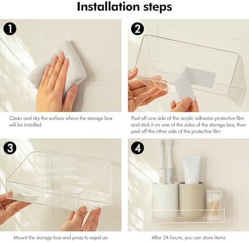 Poeland 2 Pack Medicine Cabinet Shelves Organizer, Wall Mounted Storage Organizer, Clear Storage Box for RV Bathroom, Bedroom, Mirror Cabinets (Transparent)