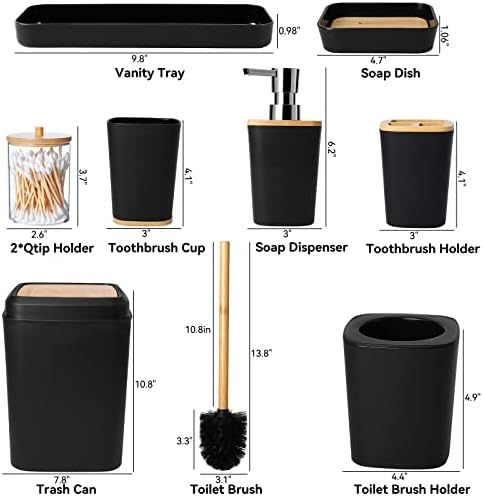 XLHOMO Black Bathroom Set - 9 Piece Accessory Set with Trash Can