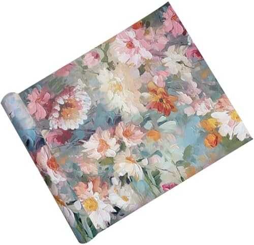 Vintage Ink Flowers Adhesive Shelf Paper Thick Drawer Liner Textured Floral Contact Paper Shelf Liners for Kitchen Cabinets Adhesive 17.3" x 393"