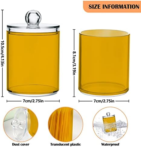 SHJI Mustard Yellow Qtip Holder Organizer Dispenser Cotton Swabs Cans Plastic Jars with Lid Set 2 Pack Bathroom Storage Canister for Cotton Ball Floss Cotton Pads