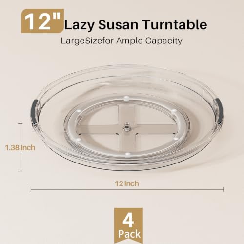 LAMU 4 Pack 12'' Lazy Susan Organizer Turntable for Cabinet, Pantry Organizers and Storage, Rotating Condiment Organizer for Kitchen, Table Top, Fridge, Countertop, Spice Organization
