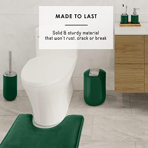 Clara Clark Bathroom Accessories Set - Bathroom Set with Adhesive Corner Shower Caddy Hanging, 25PC Bathroom Accessory Set, Green Shower Curtain Set, Toilet Brush, Trash Can & Soap Dispenser