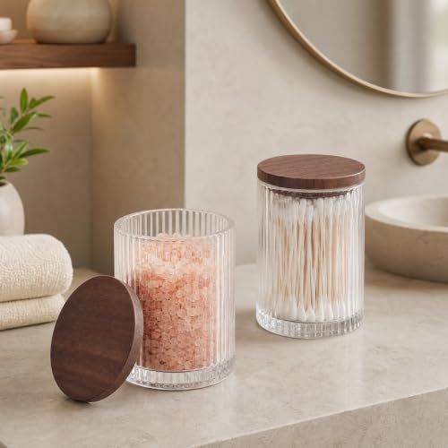 SheeChung 2 Pack Glass Apothecary Jar with Dark Wood Lid