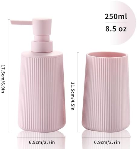 YAUKPH Bathroom Soap Dispenser and Toothbrush Holder Striped Pink