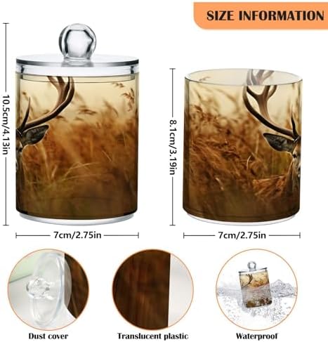 4 Pack Apothecary Jars Bathroom Antler Deer Qtip Holder Dispenser Clear Plastic Storage Canister Jar with Lid for Cotton Ball, Cotton Swab