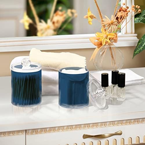 DOMIKING Dark Blue 2 Pack Cotton Swab Holder Dispenser Plastic Jar Bathroom Storage Canister Acrylic Containers for Cotton Ball Floss Picks Hair Clips