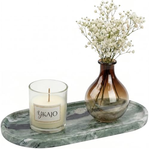 YKAJO Victoria Green Oval Marble Tray, 11.8x5.9 Vanity Perfume Organizer