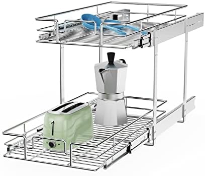 ROOMTEC Individual Pull Out Cabinet Organizer (12½" W x 21½" D), 2 Tier Spice Rack Organizer for Cabinet, Slide Out Drawer Pantry Shelf Organization and Storage for Kitchen Bathroom