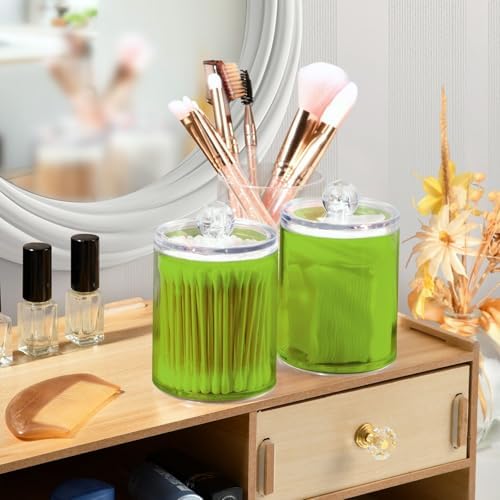 Gredecor 4 Pack Yellow Green Qtip Holder Organizer Dispenser Clear Bathroom Storage Canister Cotton Ball Holder Bathroom Containers for Cotton Swabs/Pads/Floss