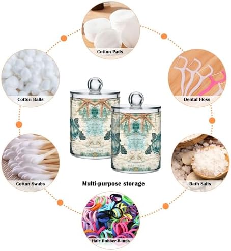 MNSRUU 4 Pack Qtip Holder Organizer Dispenser Beautiful Sea Turtle Bathroom Storage Canister Cotton Ball Holder Bathroom Containers for Cotton Swabs/Pads/Floss