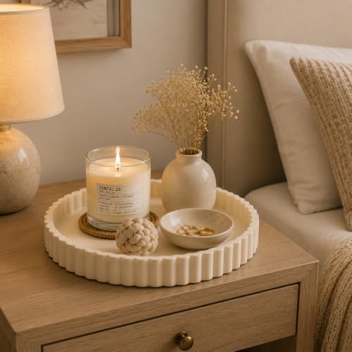 Round Decorative Tray for Home Decor,Coffee Table Tray -Off-White