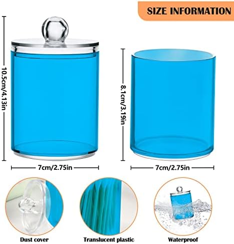 SHJI Sky Blue Qtip Holder Organizer Dispenser Cotton Swabs Cans Plastic Jars with Lid Set 4 Pack Bathroom Storage Canister for Cotton Ball Floss Cotton Pads