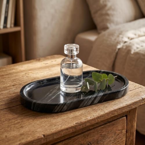 YKAJO Antique Wood Oval Marble Tray, 9.8x4.7 Vanity Perfume Organizer Dish