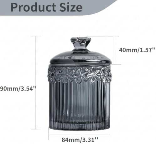 2 Pack Glass Qtip Holder Canisters with Lids, Crystal Clear Apothecary Jars for Cotton Balls, Swabs, Floss, Candy & Makeup Pads, Bathroom Vanity Organizers & Beauty Storage(Grey)