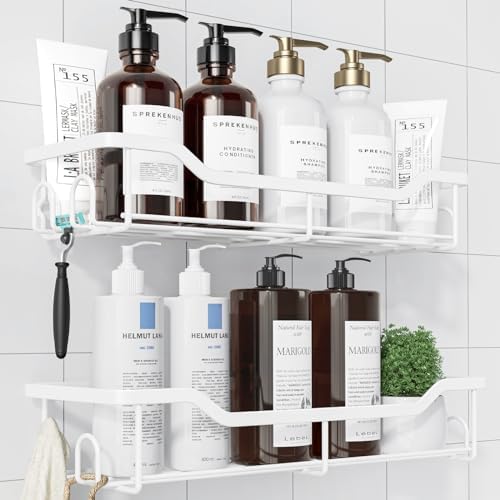 Kitsure Shower Caddy, Adhesive Shower Organizer, Large, White
