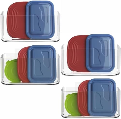 MaraFansie 4 Pack Over Cabinet Organizer Storage Lid Organizer Caddy Space Saver No Drilling Adhesive Hook Over Door Organizer, Transparent