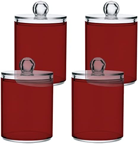 SHJI Fire Brick Qtip Holder Organizer Dispenser Cotton Swabs Cans Plastic Jars with Lid Set 2 Pack Bathroom Storage Canister for Cotton Ball Floss Cotton Pads