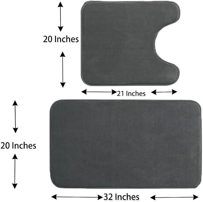 Madeals Memory Foam Bathroom Toilet Rug Set 4 Piece with Toilet Lid Cover and Tank Covers Carbon Gray