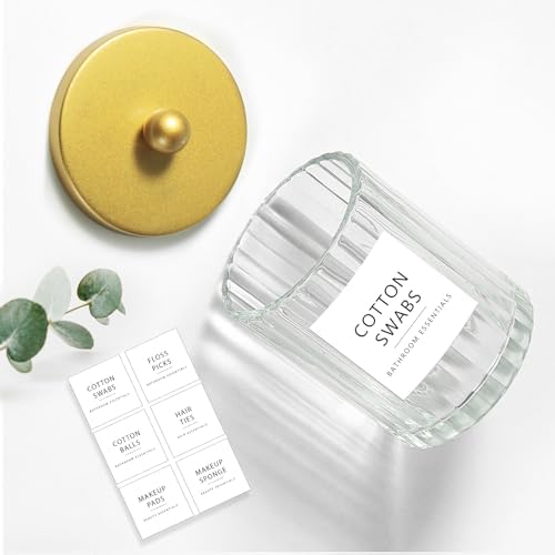 Amolliar Qtip Holder for Bathroom, Clear Glass Apothecary Jar(Gold 2 Pack)
