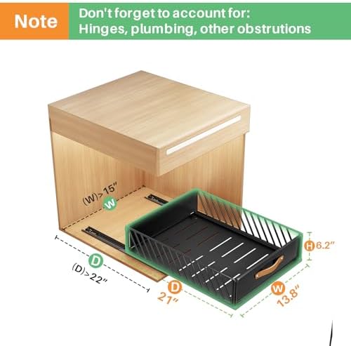 Pull out Cabinet Organizer,Heavy Duty Slide out Pantry Shelves Drawer Storage with Adhesive Nano Film,Sliding Mesh Cabinet Basket with Handle for Kitchen, Bathroom, Home, 13.8"W X 21"D X6.2"H,Black