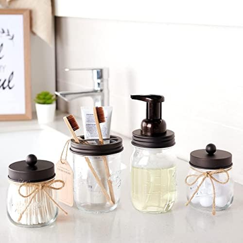 Amolliar Mason Jar Bathroom Accessories Set, 4Pcs Glass Bathroom Set,Bronze