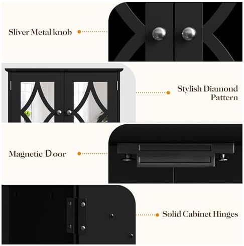 RoyalCraft 22x25 Bathroom Medicine Cabinet with Mirror, Large Wood Wall Mounted Storage Cabinet with Shelves and Towel Bar, Over The Toilet Storage Cabinet for Bathroom, Laundry, Living Room, Black